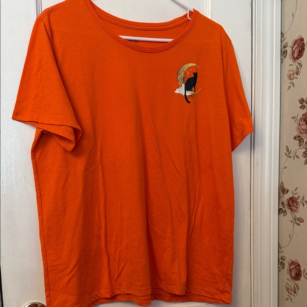 🎃 Halloween Orange T-Shirt with Cat Design Sz XXL